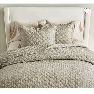 Pottery Barn Belgian Flax Linen Diamond Quilt - Queen and Two Standard Shams